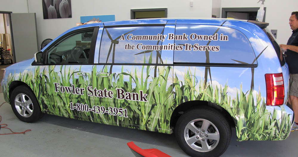 Fowler State Bank mini van wrap