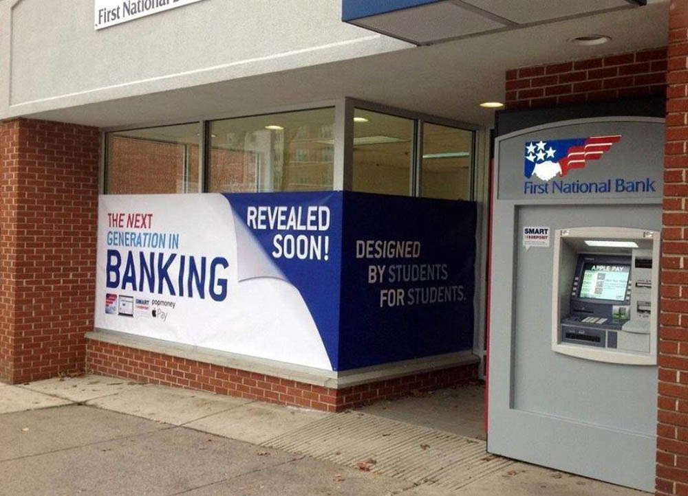 First National bank signage
