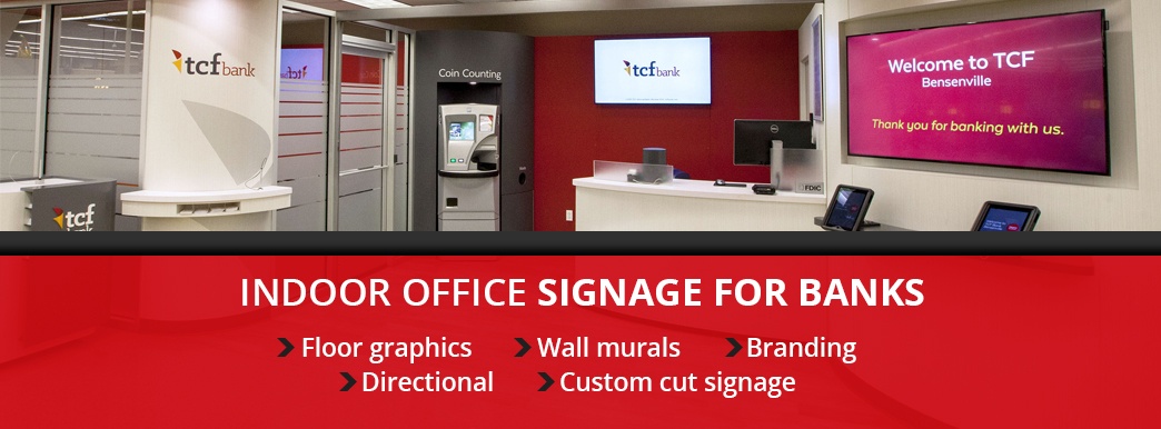 Indoor office signage for banks [list]