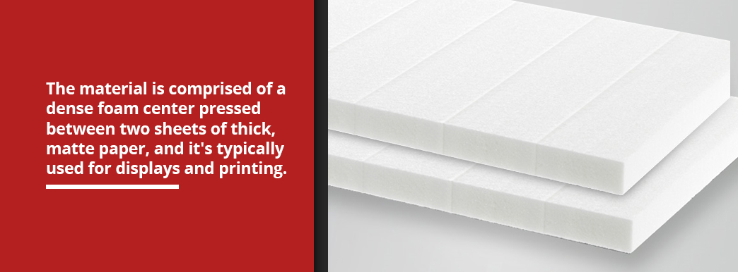 The material is comprised of a dense foam center pressed between two sheets of matte paper.