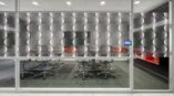 wavy glass window in office