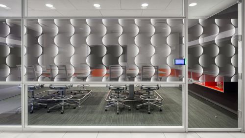wavy glass window in office