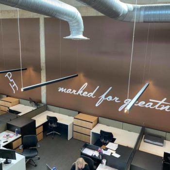 window graphics inside of an office setting