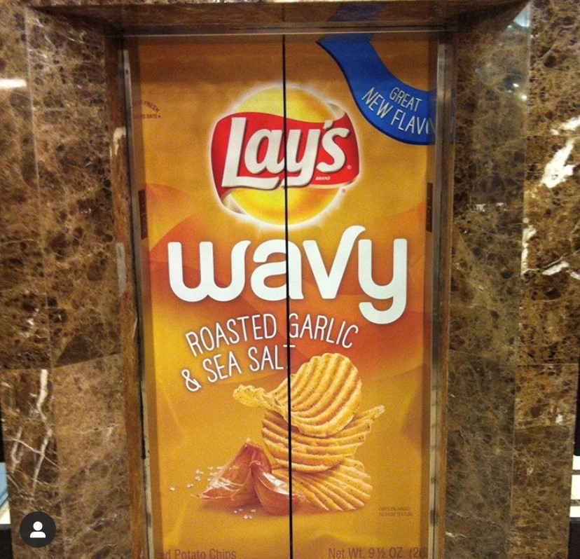 elevator wrap branded with lays wavy roasted garlic & sea salt chips