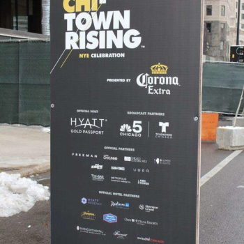 Chi Town Rising NYE Celebration banner with different sponsors