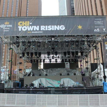 Chi-Town Rising NYE Celebration concert pavilion with signage