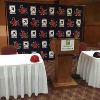 Press conference backdrop at Johnson City TN Holiday Inn