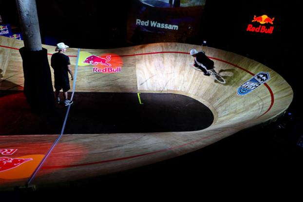 Bike ramp with Red Bull logos on it