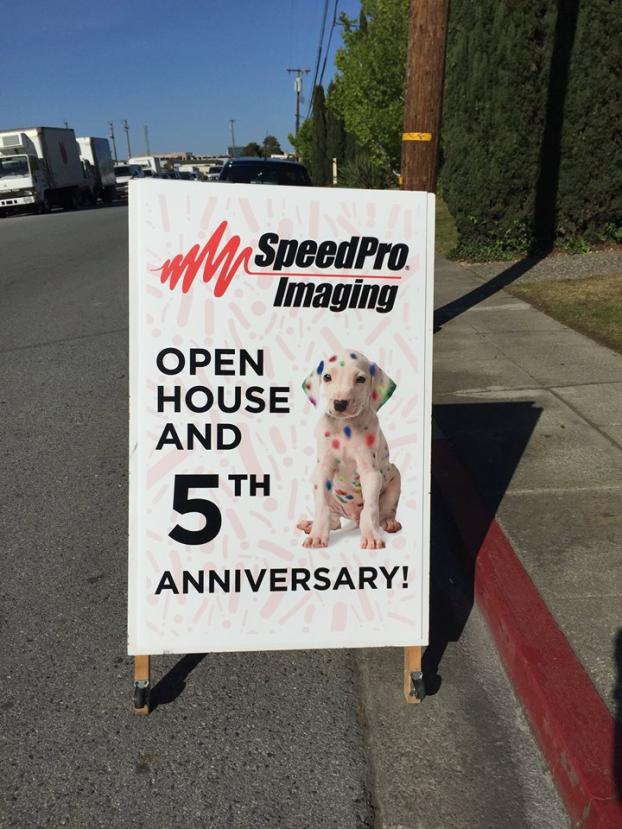 SpeedPro open house and 5th anniversary signage