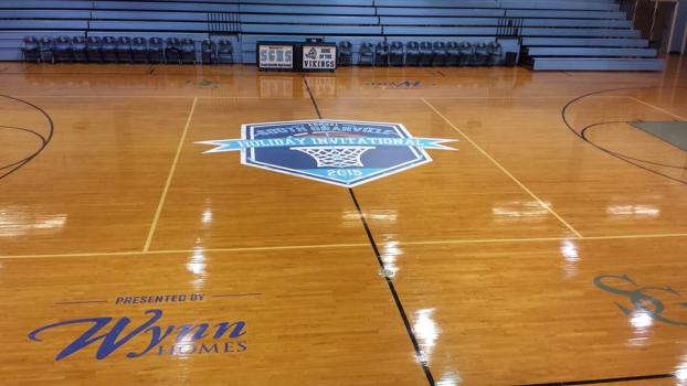Basketball court with floor graphics