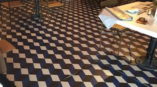 Cubed floor graphic in a restaurant