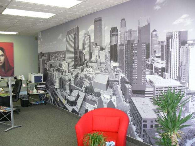 Wall mural of an aerial view of a city's skyscrapers