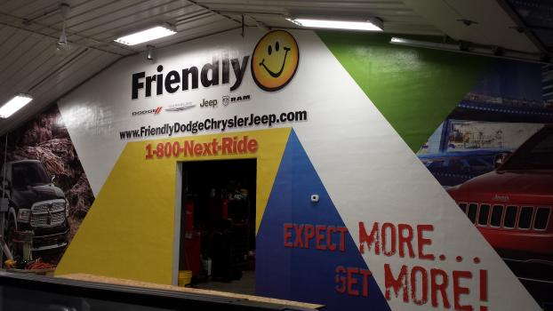 Friendly Dodge Chrysler Jeep dealership full wall mural