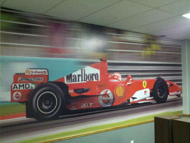 Marlboro race car with sponsors on it