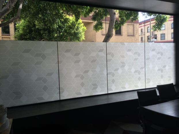Window graphics at a dark office