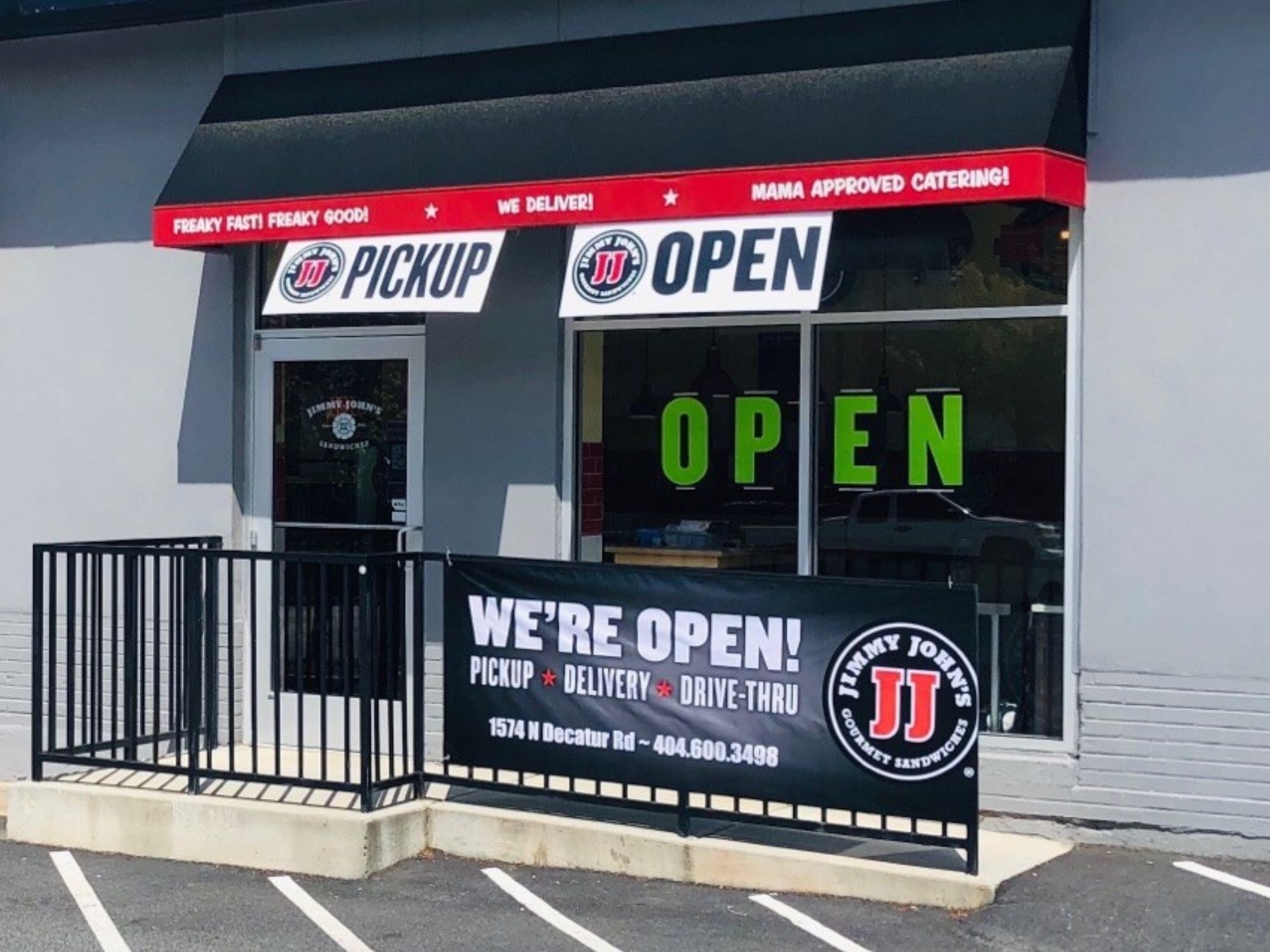 Jimmy John's We're Open signage